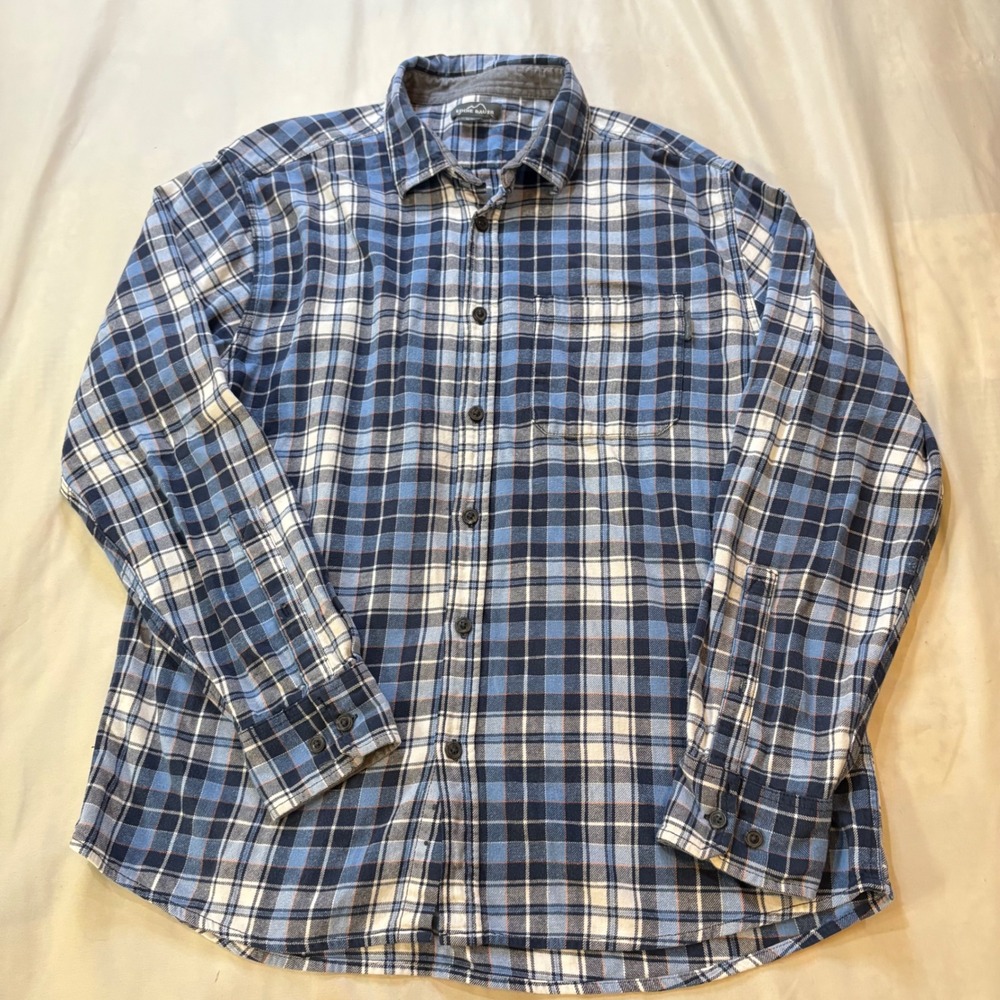 Eddie Bauer Mens‎ XL Blue Plaid Long Sleeve Button Down Flannel Shirt